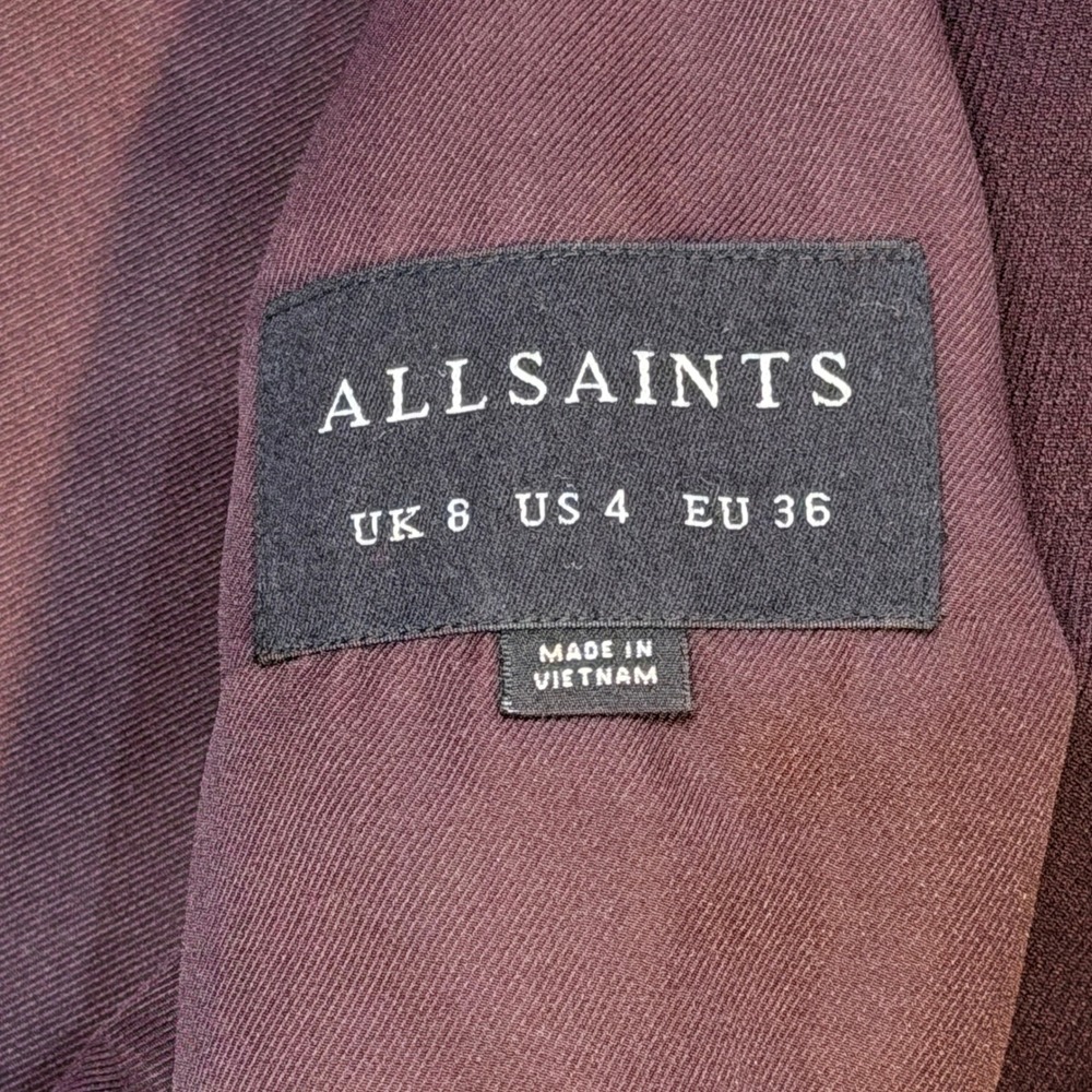AllSaints Aleida Blazer Womens US 4 Plum Purple Open Front‎ Jacket Lined Pockets - Picture 4 of 9